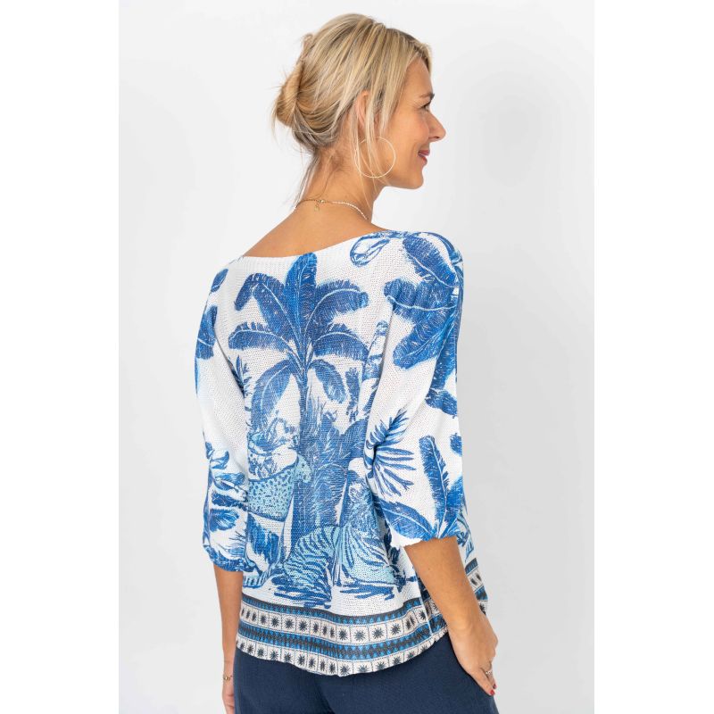 075- Look Mode Blue Animals Palm Sweater