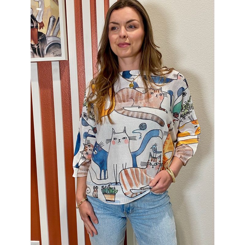 075- Look Mode Multi Color Cat Sweater