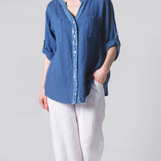 063- Bella Amore Blue Linen Big Shirt with Sequins