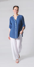 063- Bella Amore Blue Linen Big Shirt with Sequins