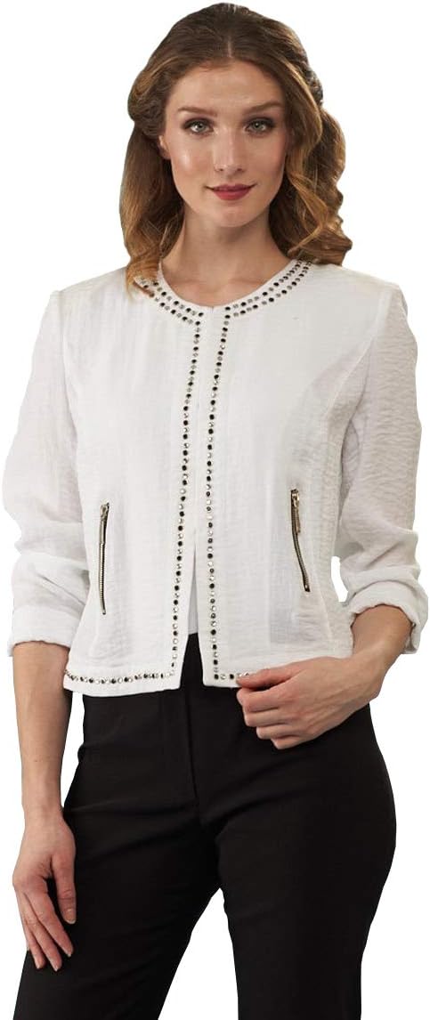 064- Lena Gabrielle White Stud Embellished Jacket