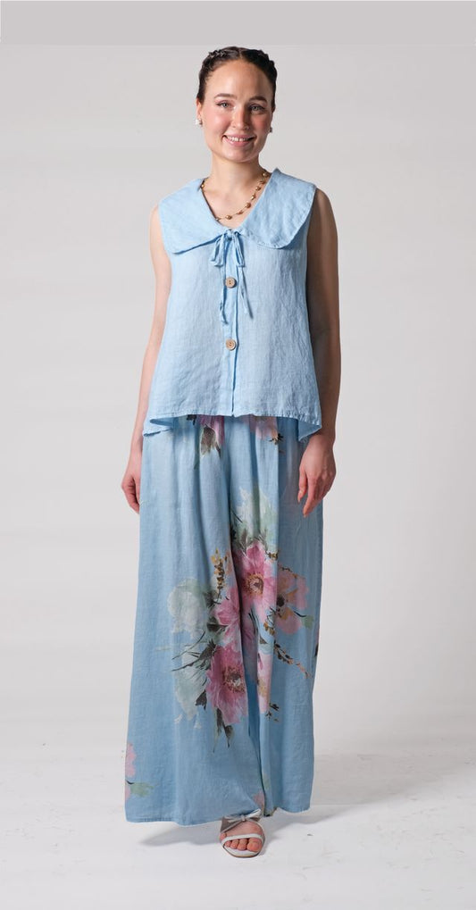 063- Bella Amore Sleeveless Big Collar Top - Blue