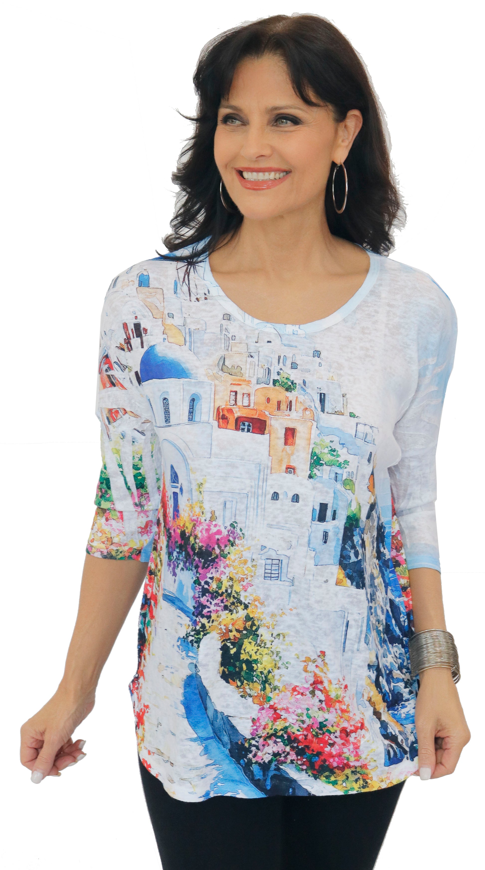 071- Impulse Blue Cliffside Ocean Print Top