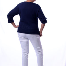 001- LuLu B Diagonal Button Sweater - Navy