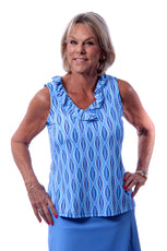 001- LuLu B Periwinkle Dotted Ruffle Neck Sleeveless Top