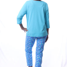 001- LuLu B Blue with White Tiny Daisy Zip Pocket Ankle Pant