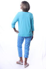 001- LuLu B Blue with White Tiny Daisy Zip Pocket Ankle Pant