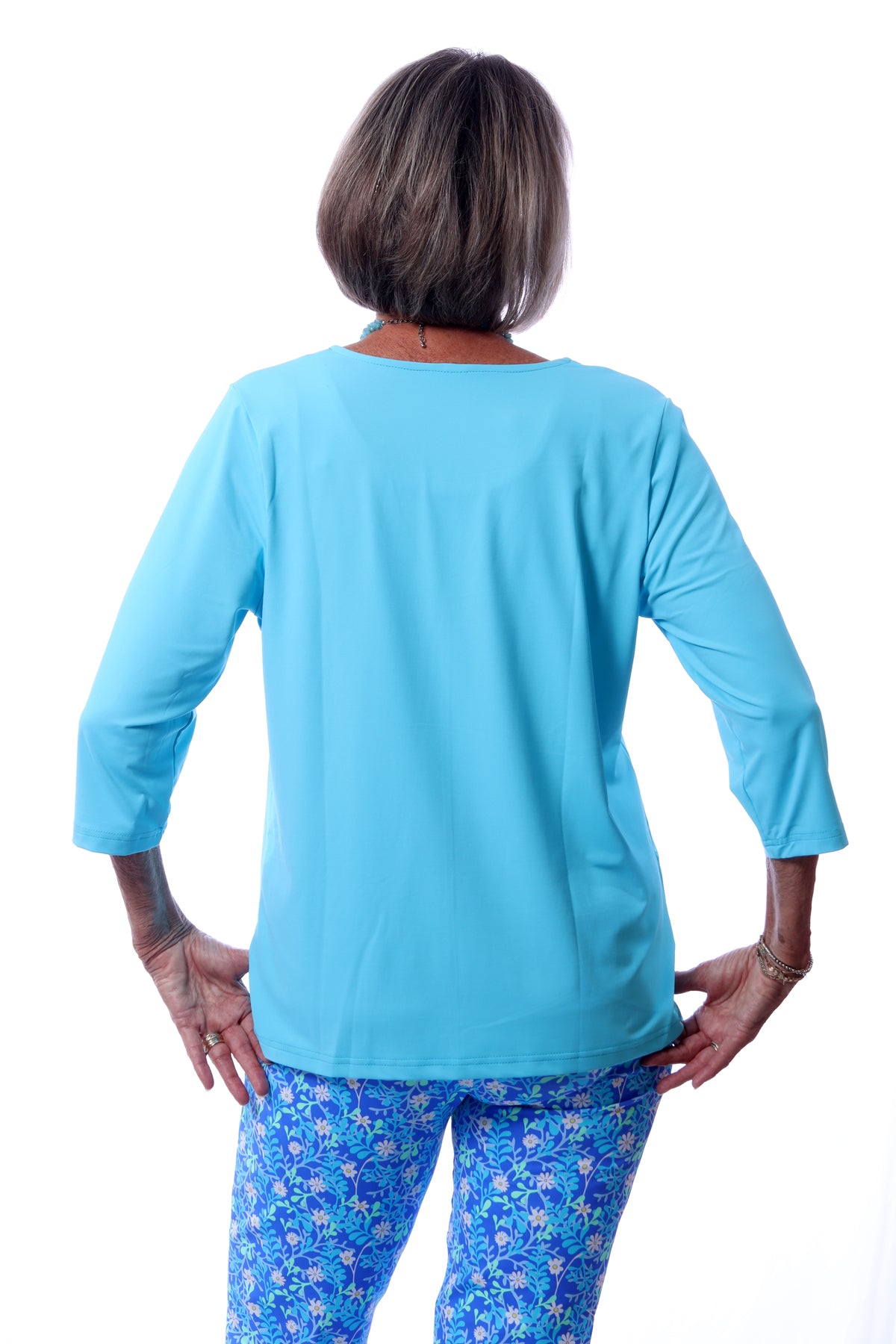 001- LuLu B Tahiti Turquoise "V" Neck Center Seam Top