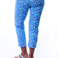 001- LuLu B Blue with White Tiny Daisy Zip Pocket Ankle Pant