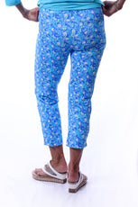 001- LuLu B Blue with White Tiny Daisy Zip Pocket Ankle Pant
