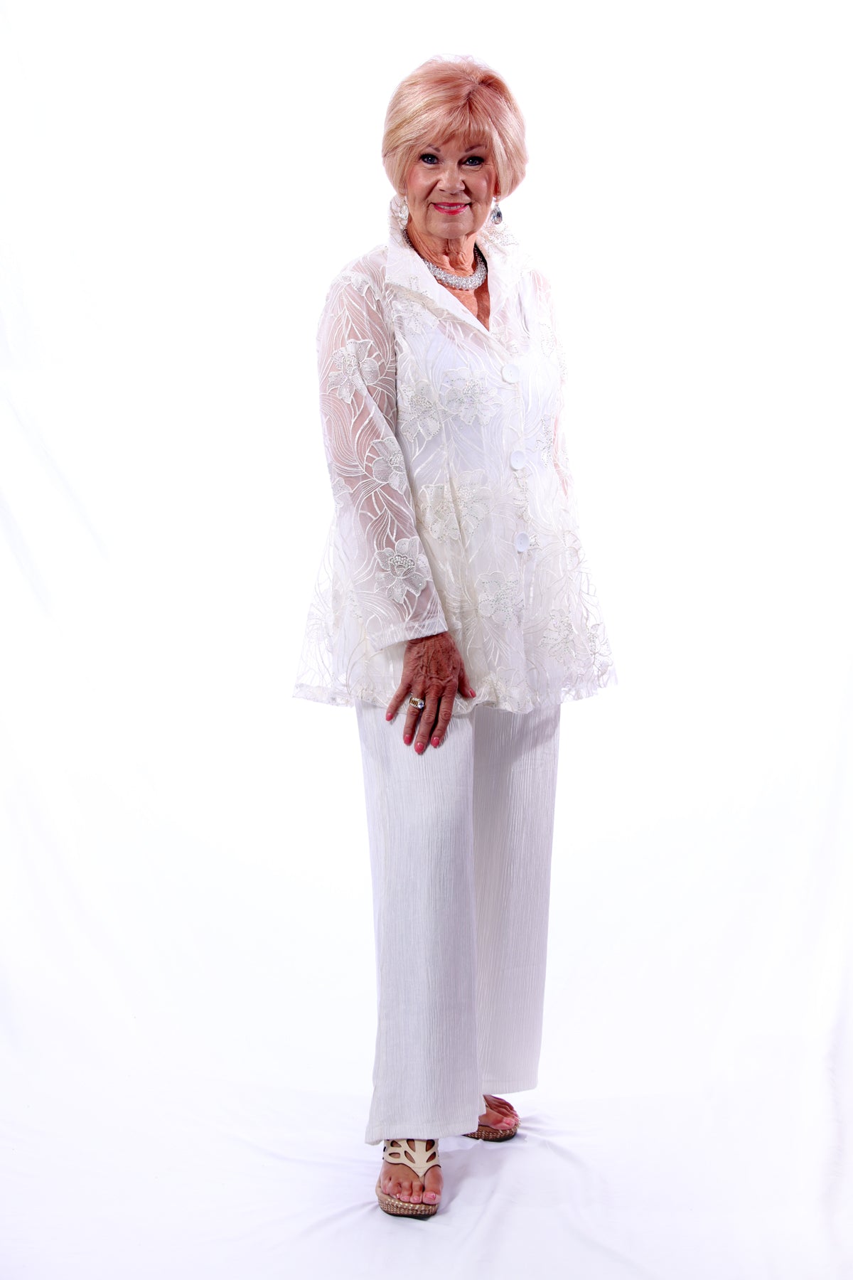 017- Damee Floral Embroidered Ivory Flare Jacket