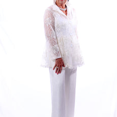 017- Damee White Wide Leg Crinkle Pants