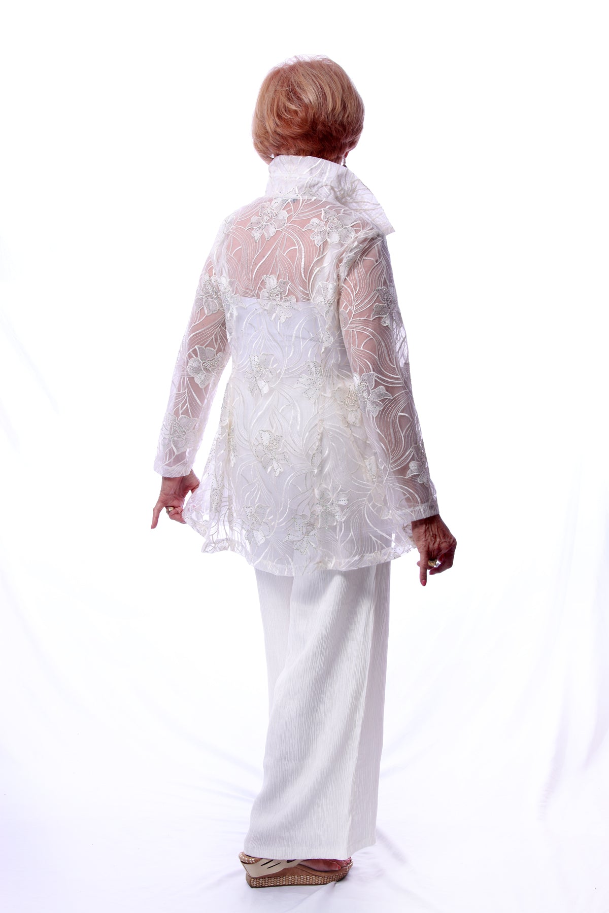 017- Damee Floral Embroidered Ivory Flare Jacket