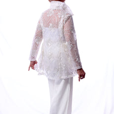 017- Damee White Wide Leg Crinkle Pants
