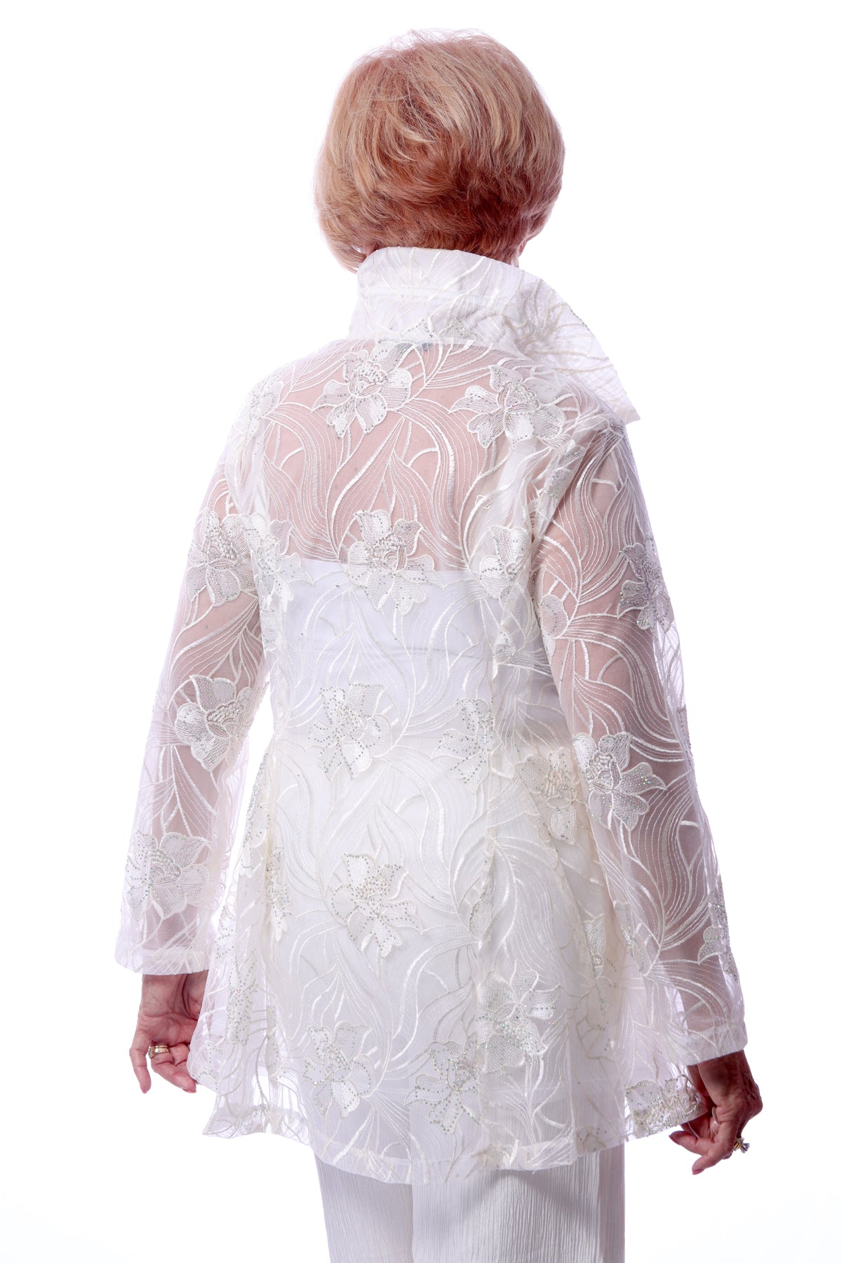 017- Damee Floral Embroidered Ivory Flare Jacket