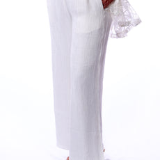017- Damee White Wide Leg Crinkle Pants