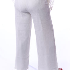 017- Damee White Wide Leg Crinkle Pants