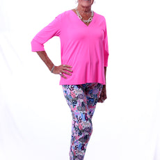 001- LuLu B Bright Hot Pink "V" Neck Center Seam Top