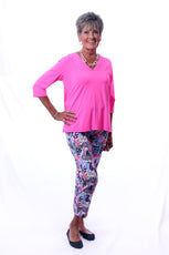 001- LuLu B Pink and Blue Animal Floral Print  Zip Pocket Ankle Pant