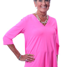 001- LuLu B Bright Hot Pink "V" Neck Center Seam Top