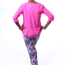 001- LuLu B Bright Hot Pink "V" Neck Center Seam Top