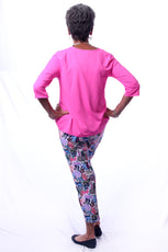 001- LuLu B Pink and Blue Animal Floral Print  Zip Pocket Ankle Pant