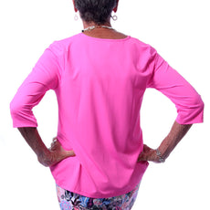 001- LuLu B Bright Hot Pink "V" Neck Center Seam Top