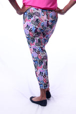 001- LuLu B Pink and Blue Animal Floral Print  Zip Pocket Ankle Pant