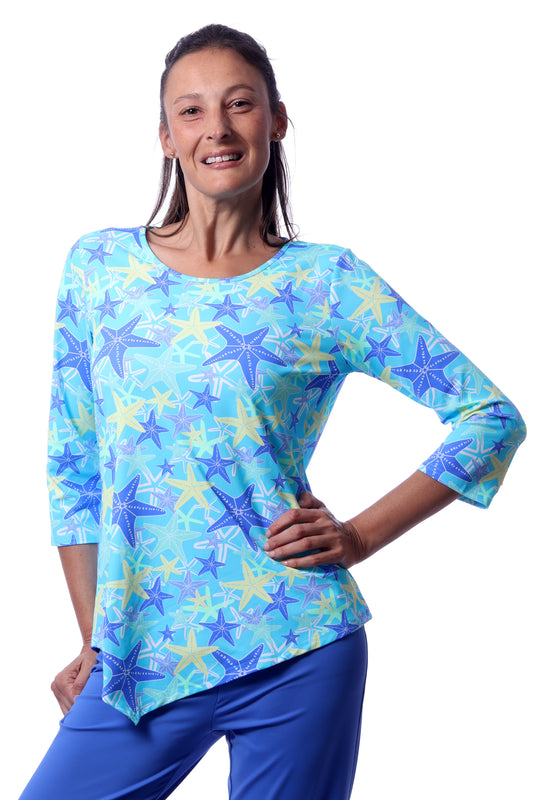 001- LuLu B Blue Star Fish Asymmetrical Top