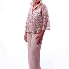 017- Damee Pink Wide Leg Crinkle Pants