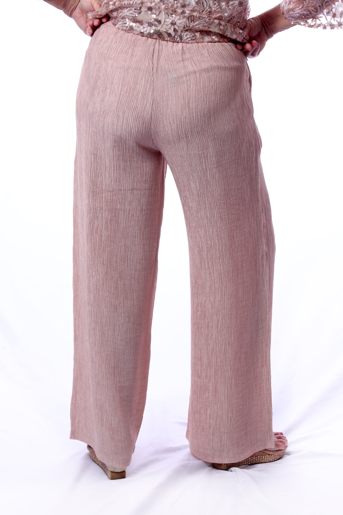 017- Damee Pink Wide Leg Crinkle Pants