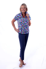 001- LuLu B Navy with Wine Glasses Golf Top