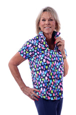 001- LuLu B Navy with Wine Glasses Golf Top