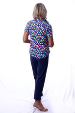 001- LuLu B Navy with Wine Glasses Golf Top