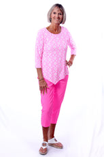 001- LuLu B Bright Pink Flower Asymmetrical Top
