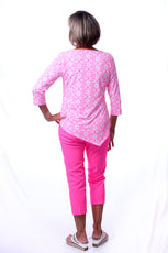 001- LuLu B Bright Pink Flower Asymmetrical Top