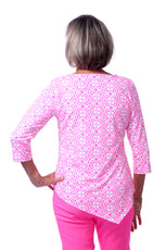 001- LuLu B Bright Pink Flower Asymmetrical Top