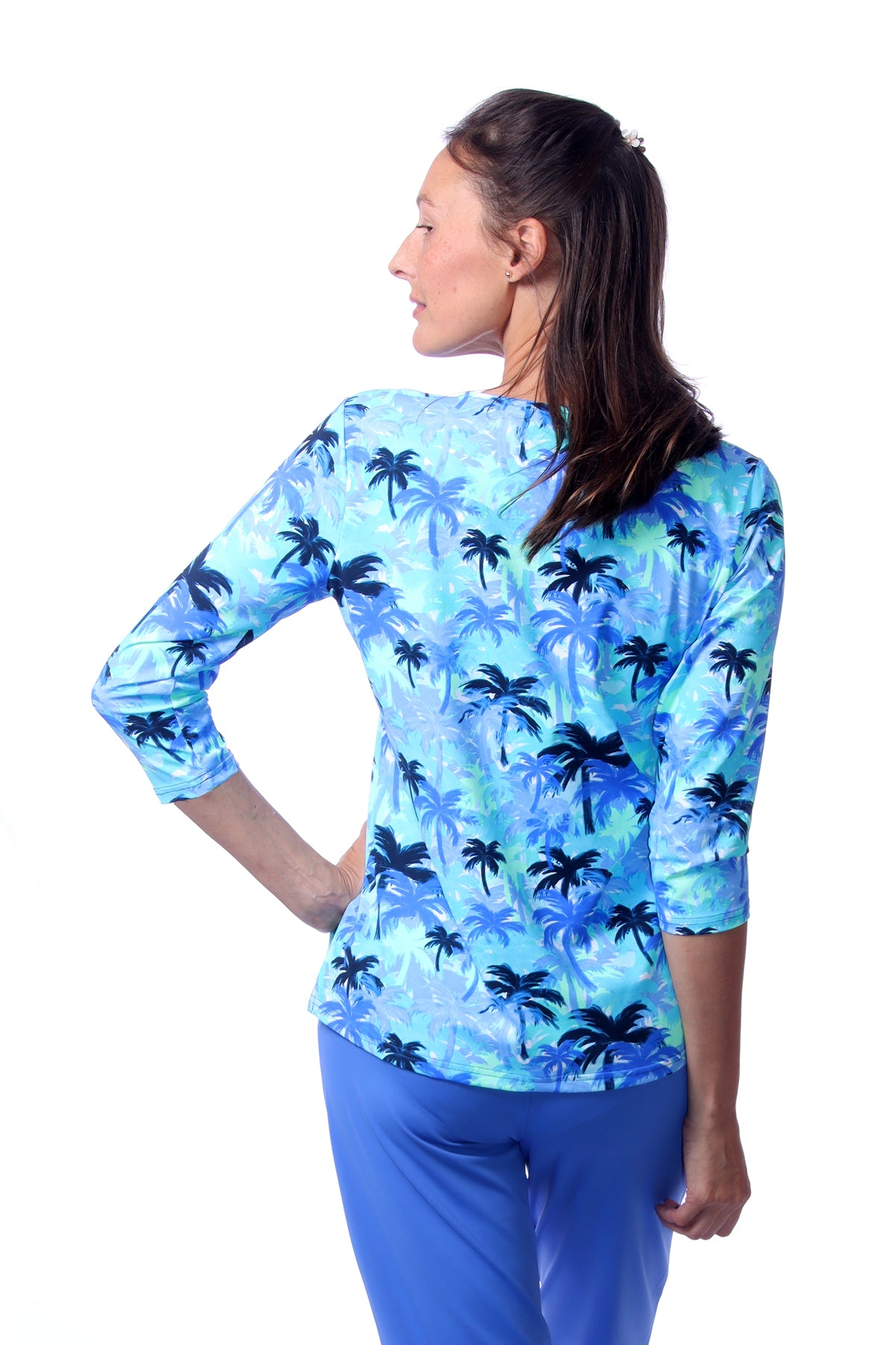 001- LuLu B Bright Blue Palm Tree Top