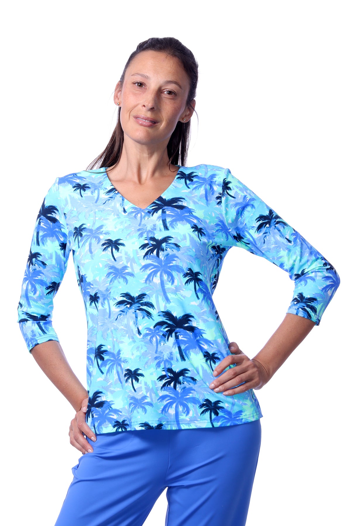 001- LuLu B Bright Blue Palm Tree Top