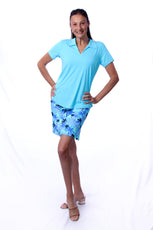 001- LuLu B Bright Blue Palm Tree Skort