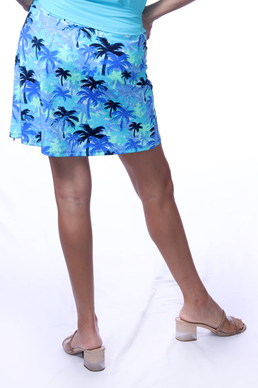 001- LuLu B Bright Blue Palm Tree Skort