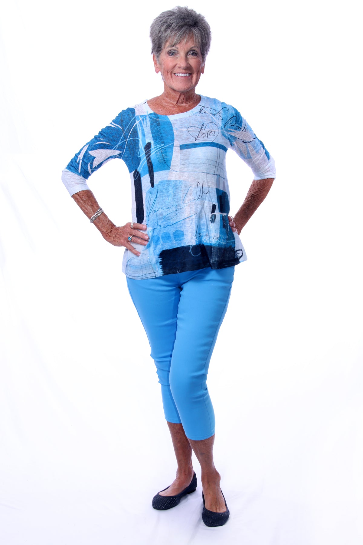 071- Impulse Shades of Blue with Black 2 Sequin Pocket Top