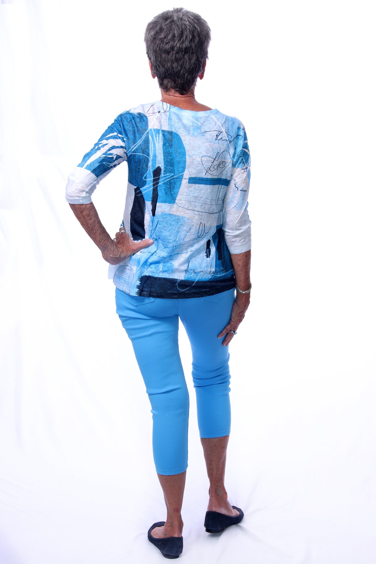 071- Impulse Shades of Blue with Black 2 Sequin Pocket Top