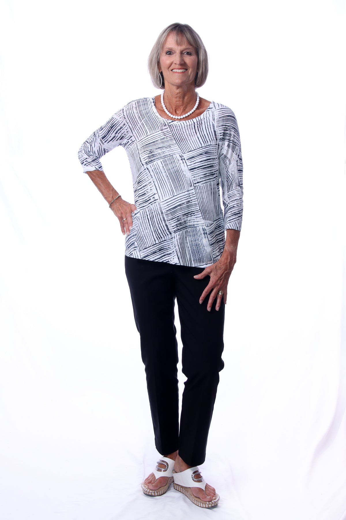 071- Impulse Black and White Block 2 Pocket Sequin Top