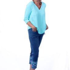 001- LuLu B Dark Denim Embroidered Ankle Pant