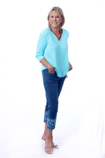 001- LuLu B Dark Denim Embroidered Ankle Pant