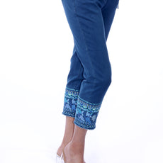 001- LuLu B Dark Denim Embroidered Ankle Pant