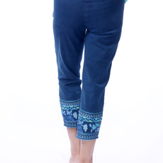 001- LuLu B Dark Denim Embroidered Ankle Pant
