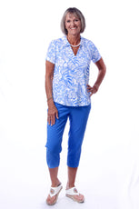 001- LuLu B Embellished Lattice Blue Capri