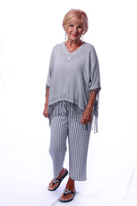 015- Dairi Silver Natural V- Neck Fringe Top